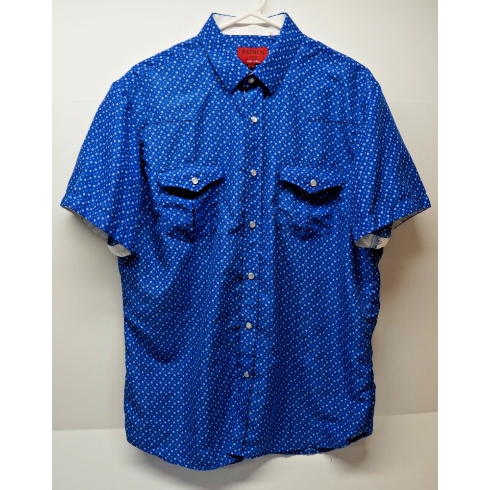 Patron Cito Red Label Men's Blue & White Short Sleeve Pearl Snap Shirt XL